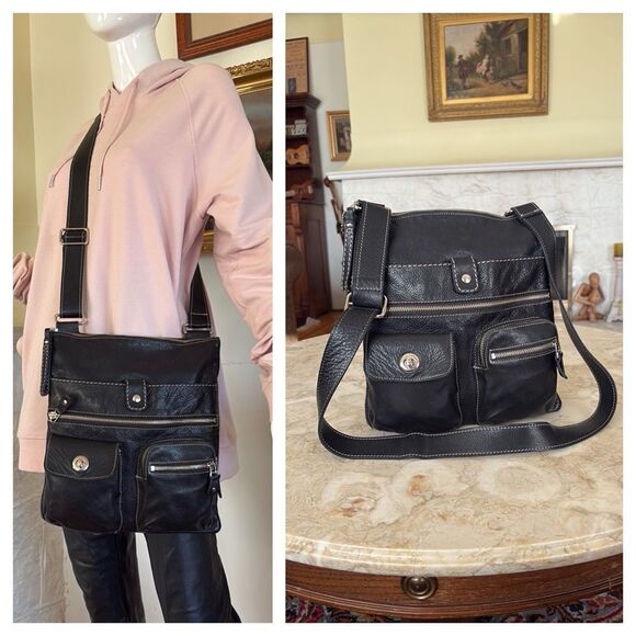 Roots Leather Venetian Tribe Large Cross Body Bag Black - Picture 1 of 16